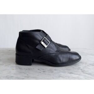 black leather ankle boots 90s vtg Etienne Aigner‎ buckle boots size 7
